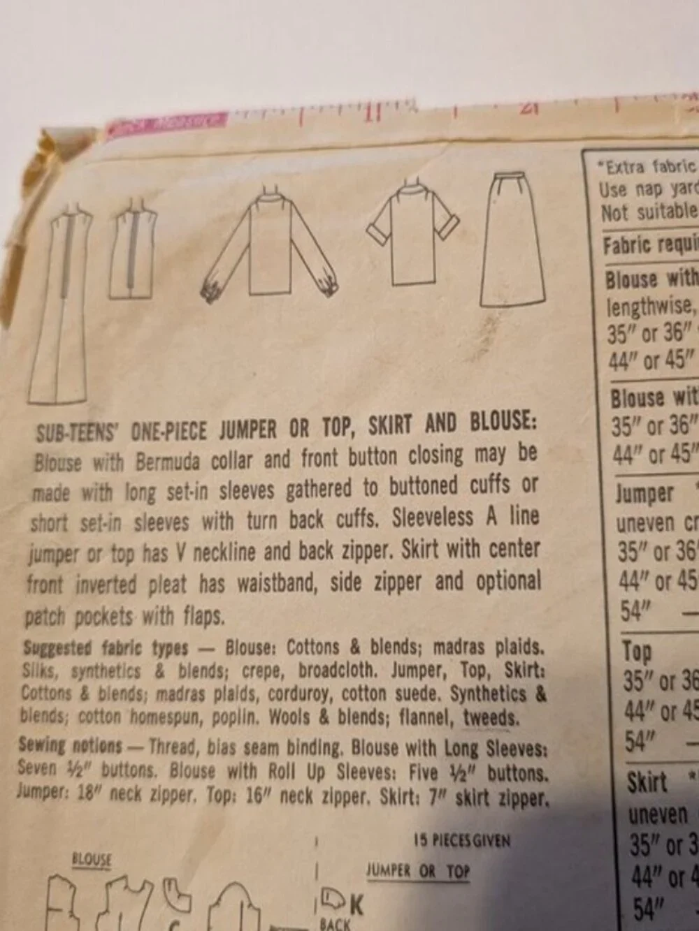 simplicity 6144 sewing pattern One piece jumper, top, skirt, blouse TEEN 10